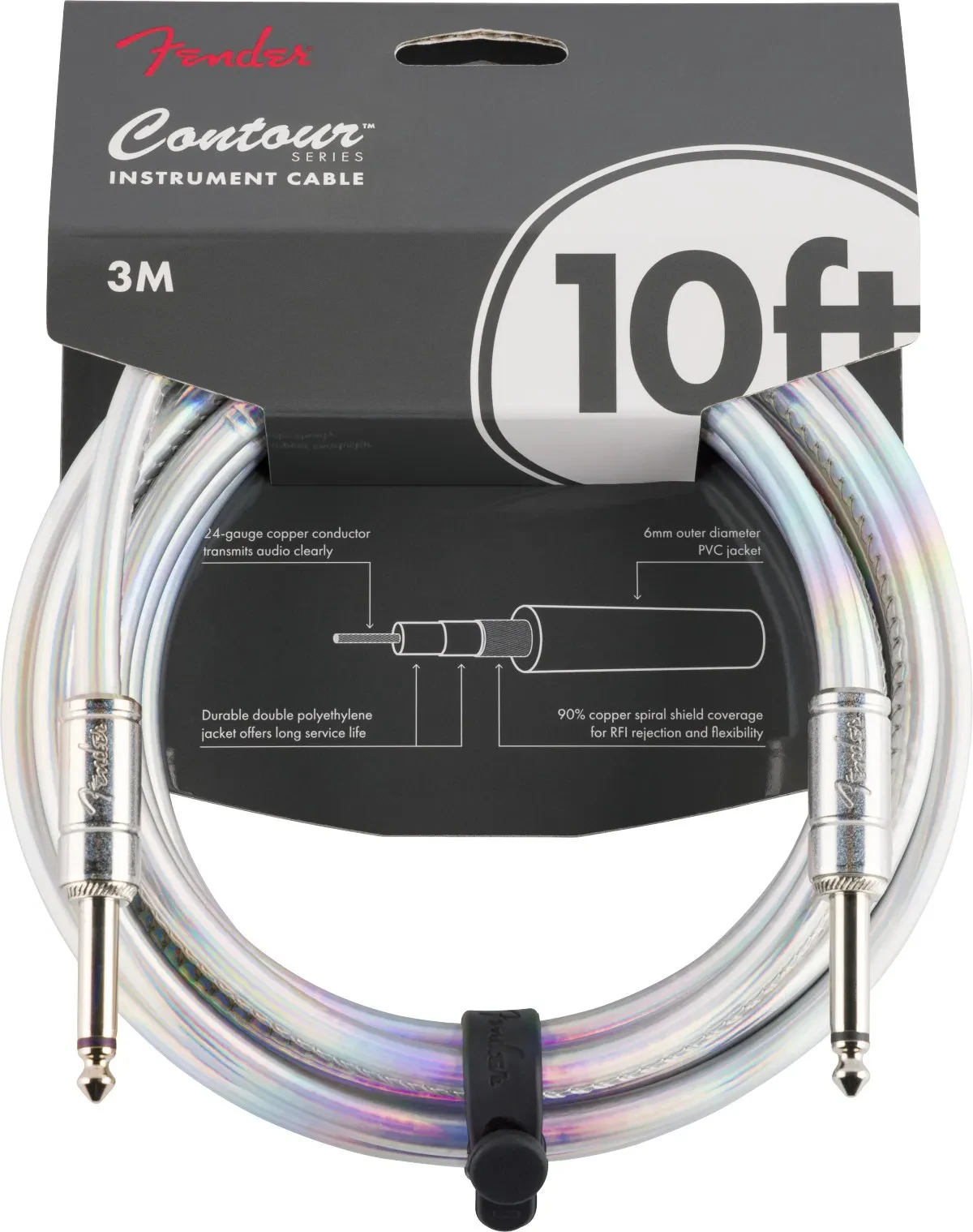 Fender Contour 1/4" Instrument Cable, 10', Iridescent