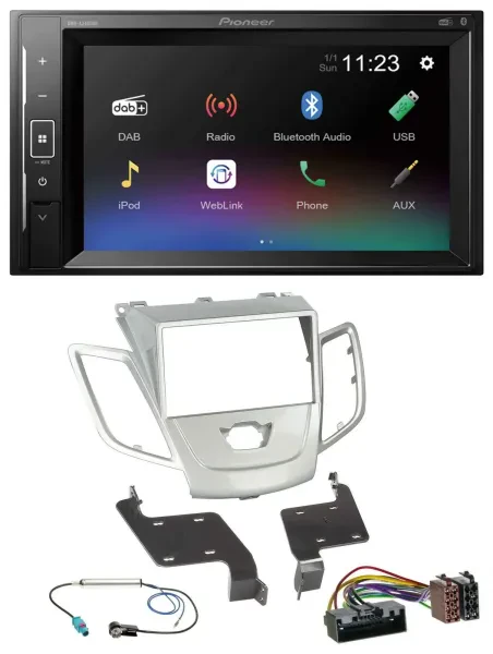 Pioneer DAB MP3 2DIN Bluetooth USB Autoradio für Ford Fiesta 2010-2017 silber