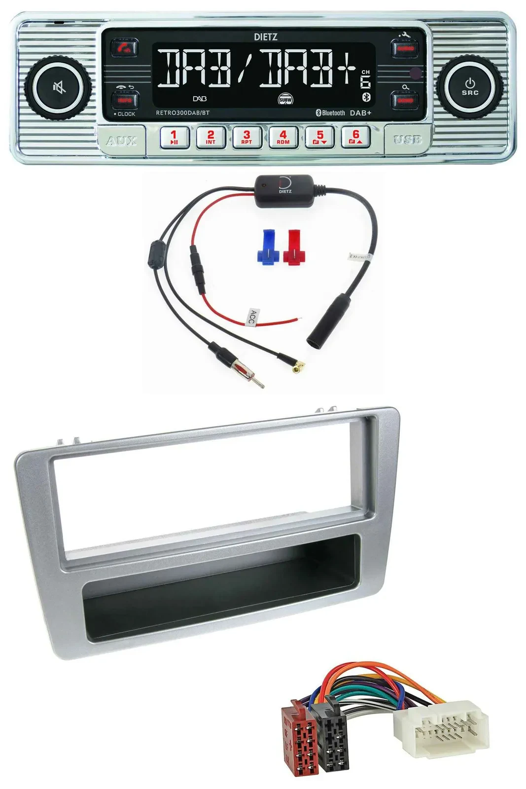 Dietz DAB USB MP3 Bluetooth Autoradio für Honda Civic 01-03 silber man. Klima.