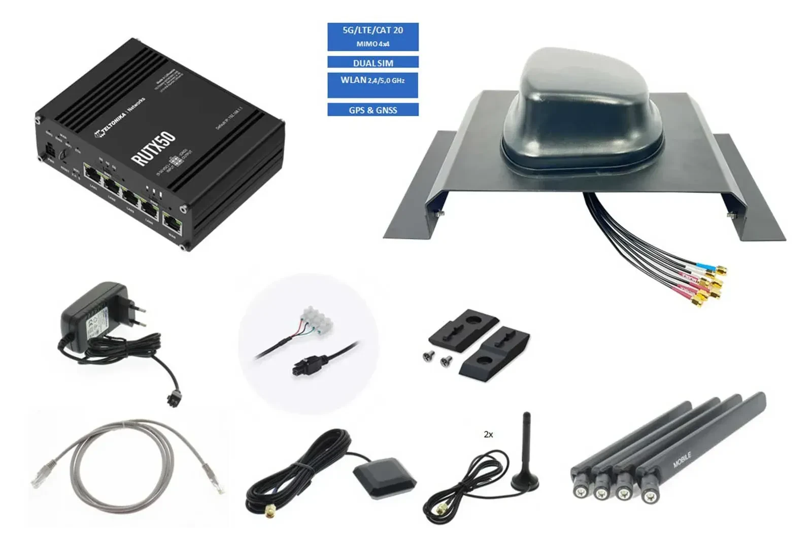 Teltonika 5G WLAN Router RUTX50-12V Antenne DZ-ANT1030-50 TEL-RUTX50B-1030-50