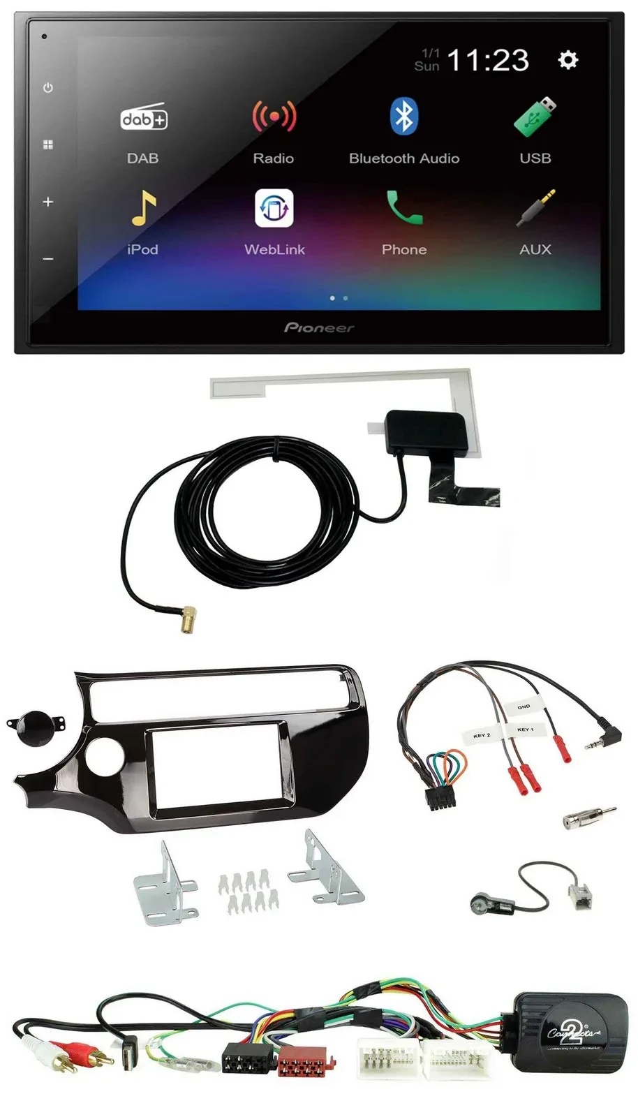 Pioneer DAB Lenkrad Bluetooth 2DIN USB Autoradio für Kia Rio UB ab 2015 piano sc