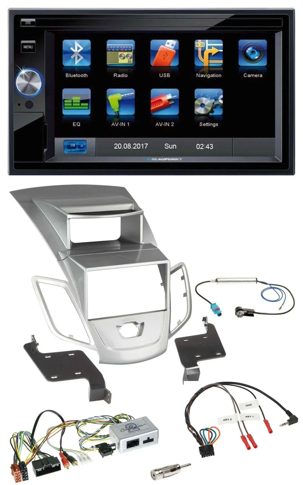 Blaupunkt 2DIN Bluetooth TMC USB Lenkrad SD Navigation für Ford Fiesta 2010-17 D