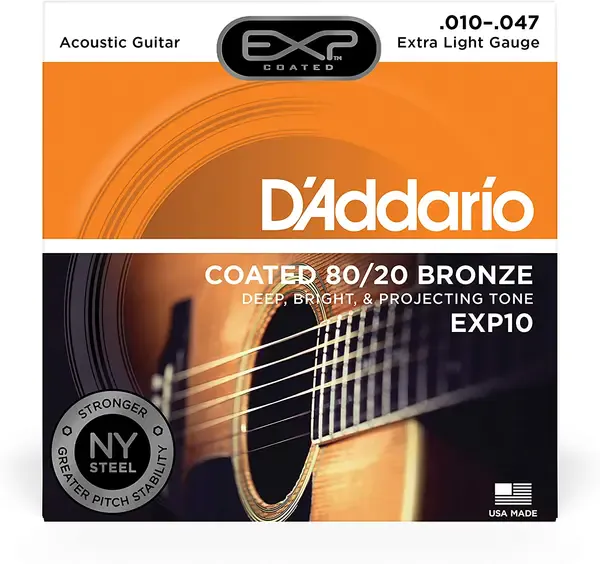 Струны для акустической гитары D'Addario EXP10 10-47, бронза с покрытием EXP