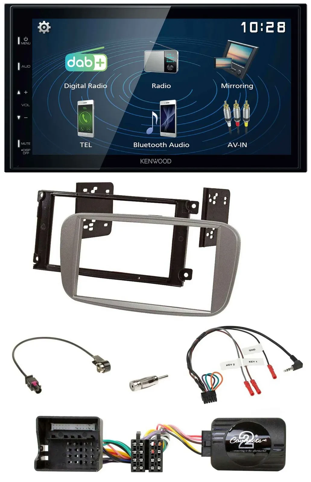 Kenwood 2DIN Bluetooth Lenkrad USB DAB Autoradio für Ford Focus Galaxy C-Max sil