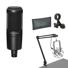 Audio-Technica AT2020 Cardioid Condenser Microphone, Bundle with Broadcast Arm