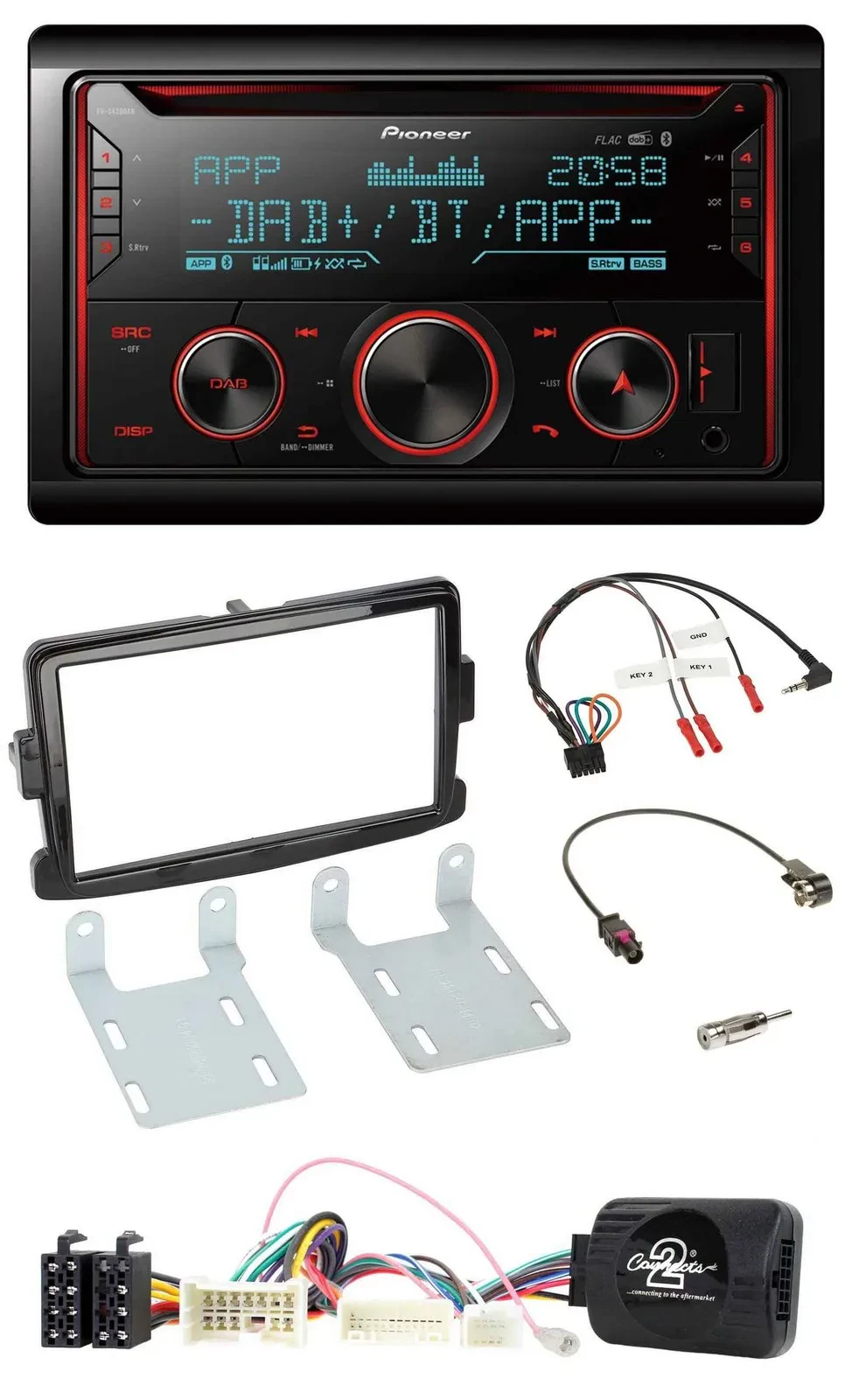 Автомагнитола Pioneer 2-DIN, DAB, Bluetooth, USB, CD, для Dacia (с 2012), цвет: чёрный (piano black)