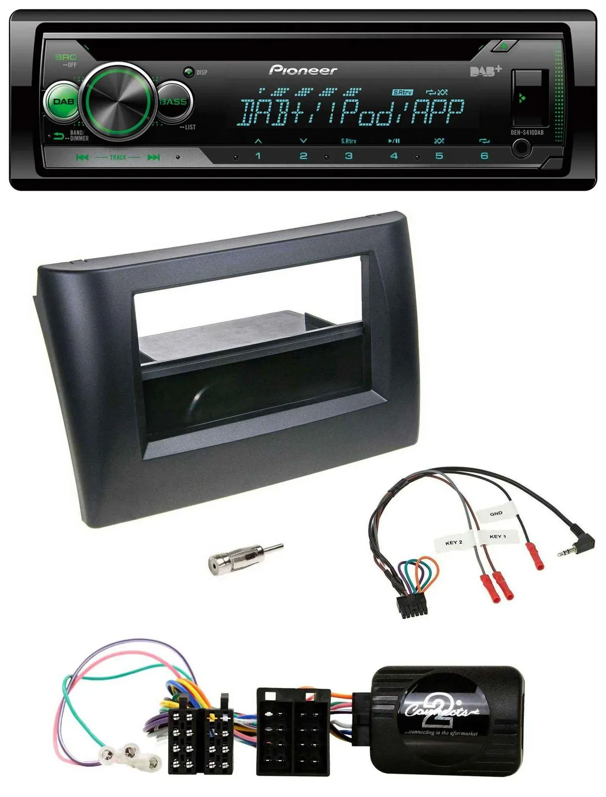 Pioneer USB MP3 DAB Lenkrad CD Autoradio für Fiat Stilo 01-07 schwarz Ablage