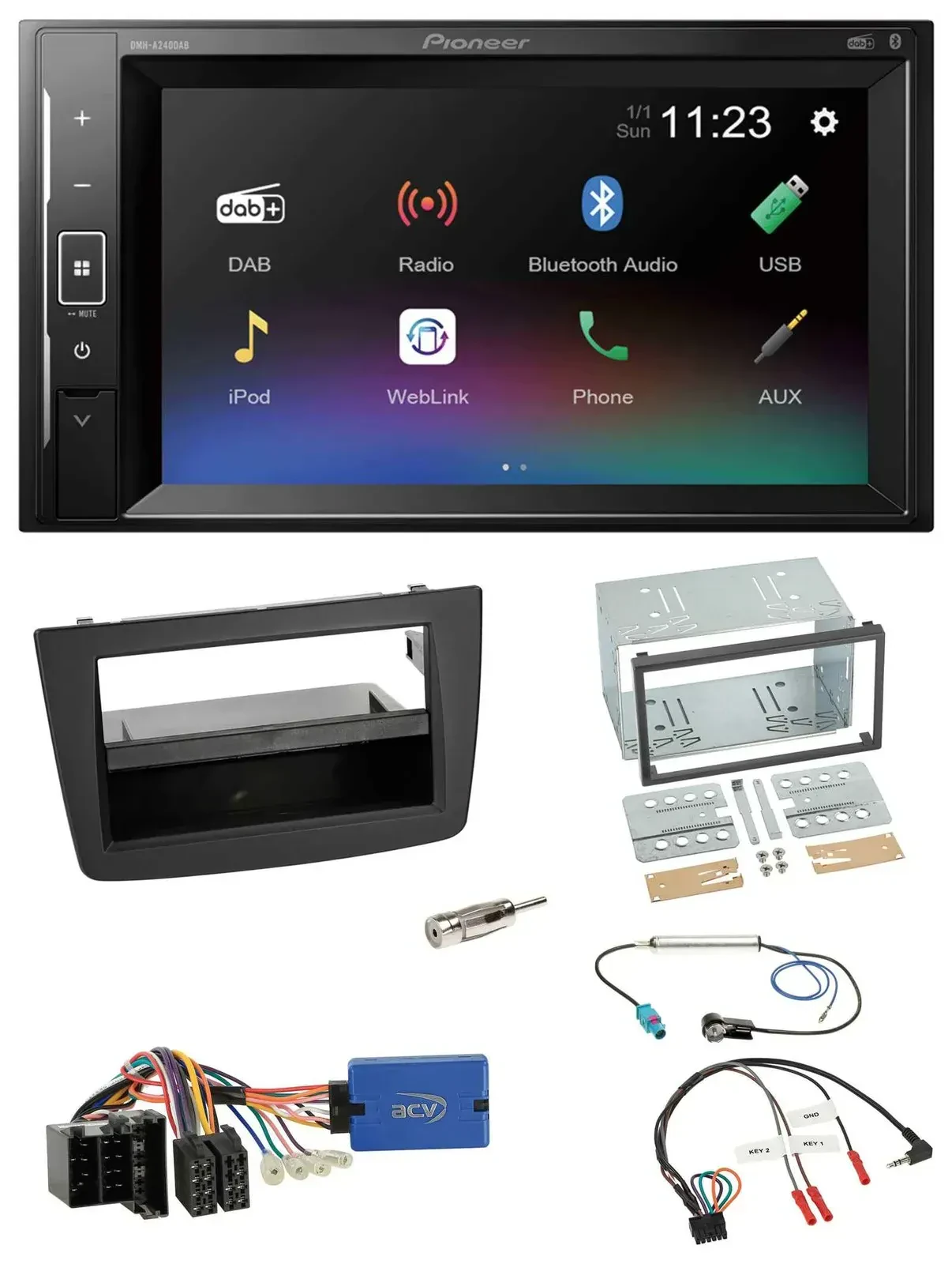 Автомагнитола для Alfa Romeo Mito Pioneer 2DIN DAB, Bluetooth, USB, с поддержкой управления на руле