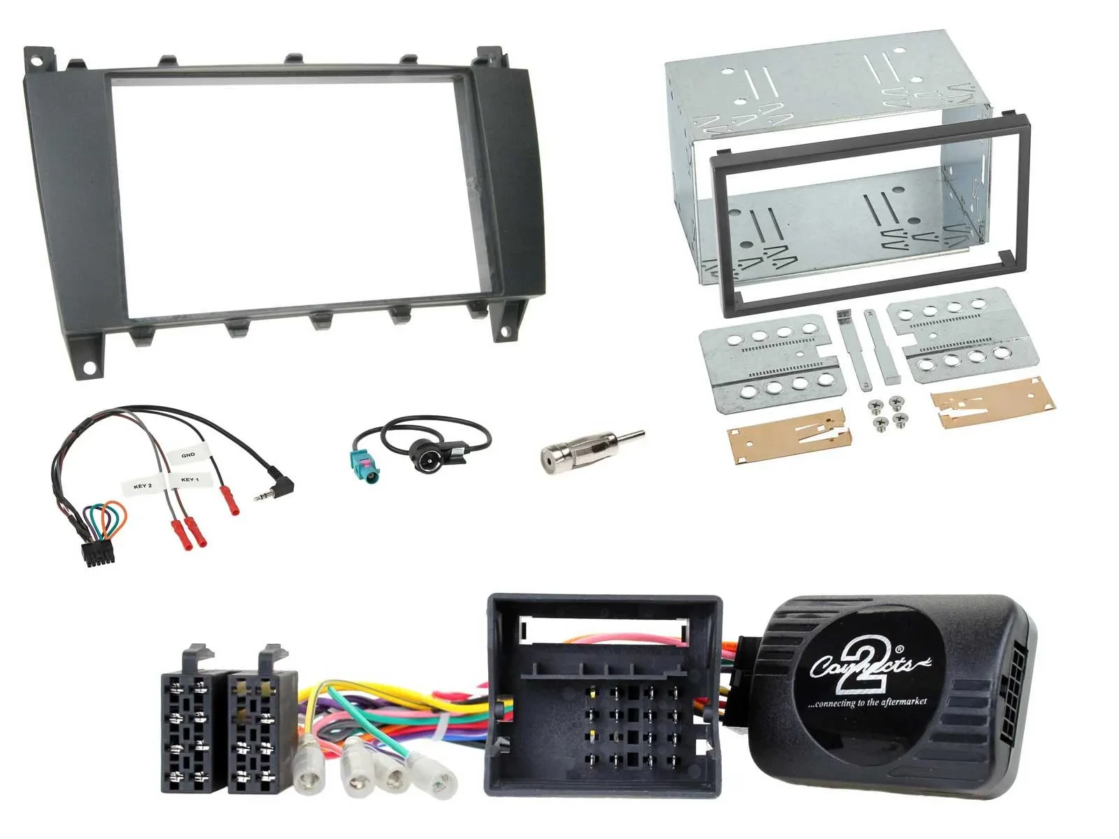 Автомагнитола Caraudio24 2-DIN (набор) для Mercedes C (2007) с адаптером кнопок на руле
