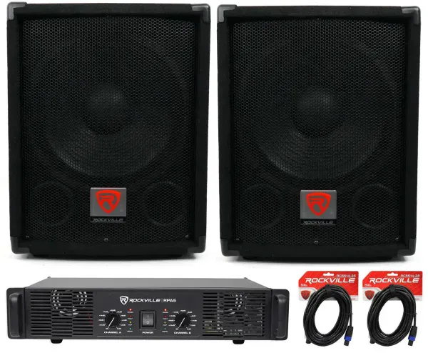 (2) Rockville SBG1128 12" 1200W Pro DJ Subwoofers + RPA5 1000w Amplifier+Cables