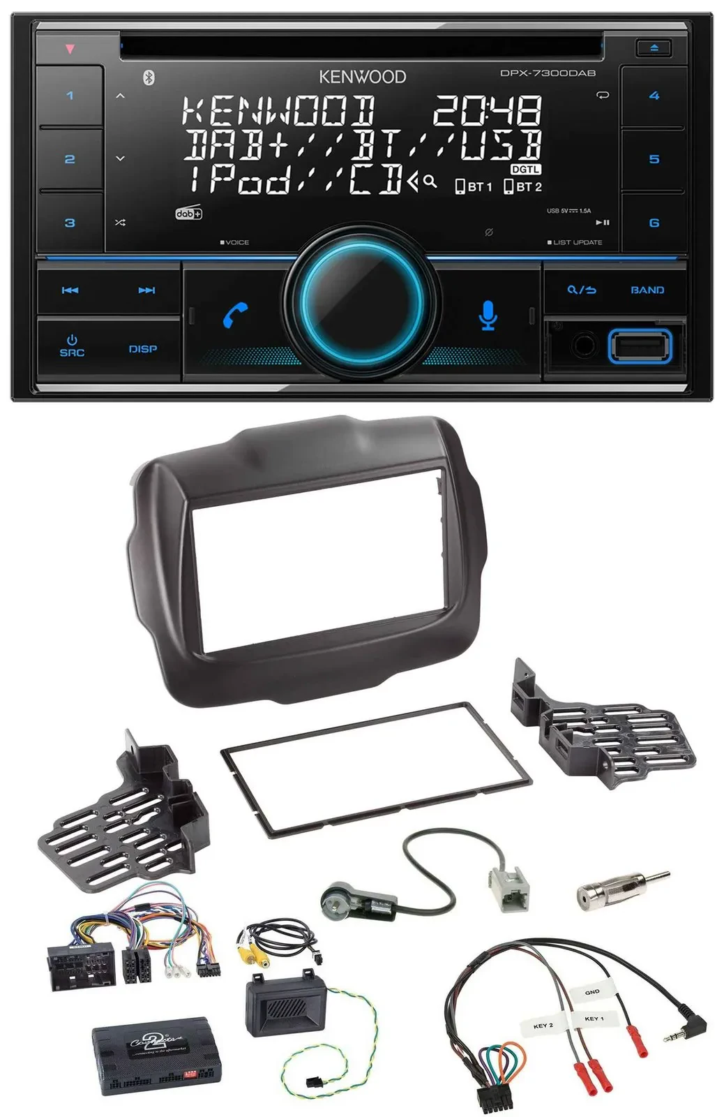 Автомагнитола для Jeep Renegade Kenwood 2DIN CD DAB USB Bluetooth, совместимая с кнопками на руле