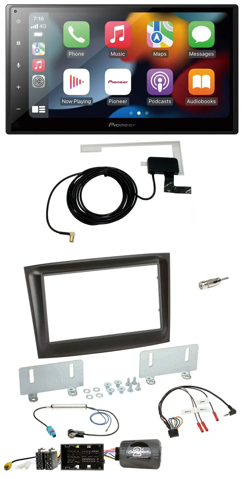 Автомагнитола Pioneer 2DIN USB Bluetooth DAB для Fiat Doblo (с 2015), черная, управление с руля