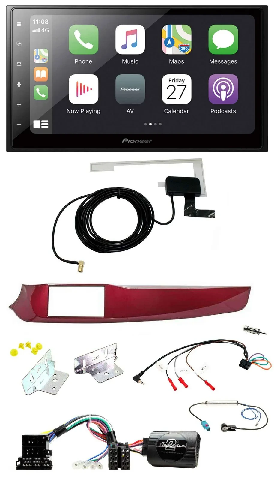 Автомагнитола для Alfa Giulietta Pioneer 2DIN, Bluetooth, DAB, USB, красная, тип 940, 2010