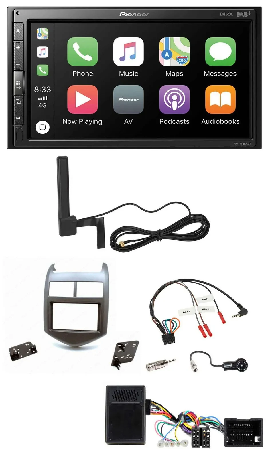Pioneer USB 2DIN Bluetooth DAB Lenkrad Autoradio für Chevrolet Aveo ab 11 dunkel