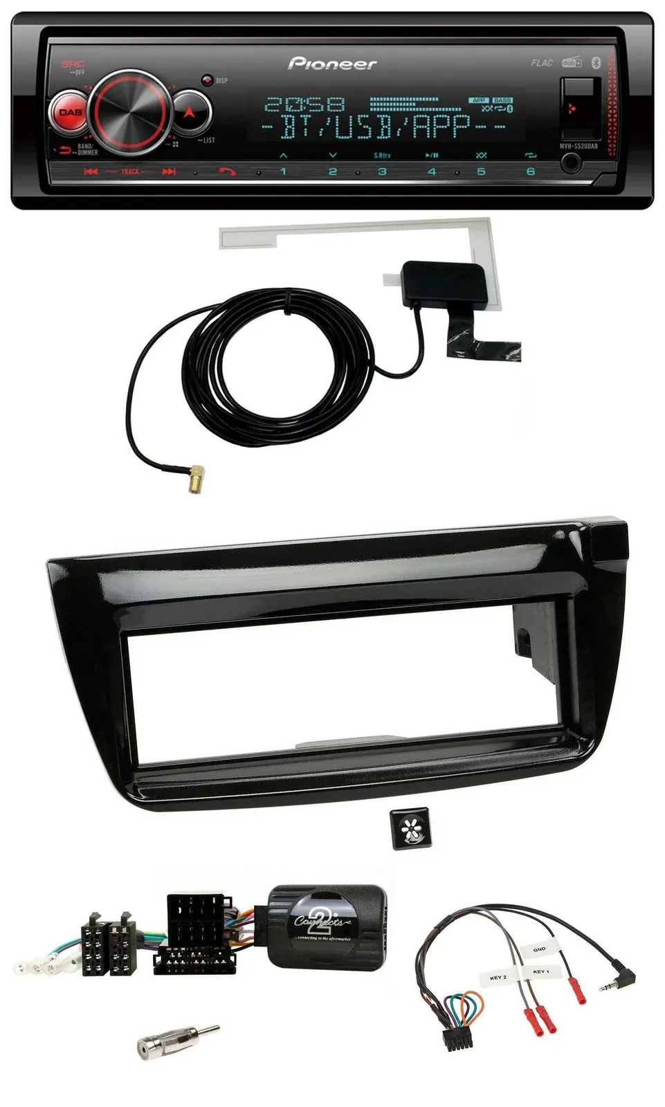 Автомагнитола для Fiat Doblo 2012–2015 Pioneer Bluetooth, DAB, USB, поддержка управления на руле, черный глянец