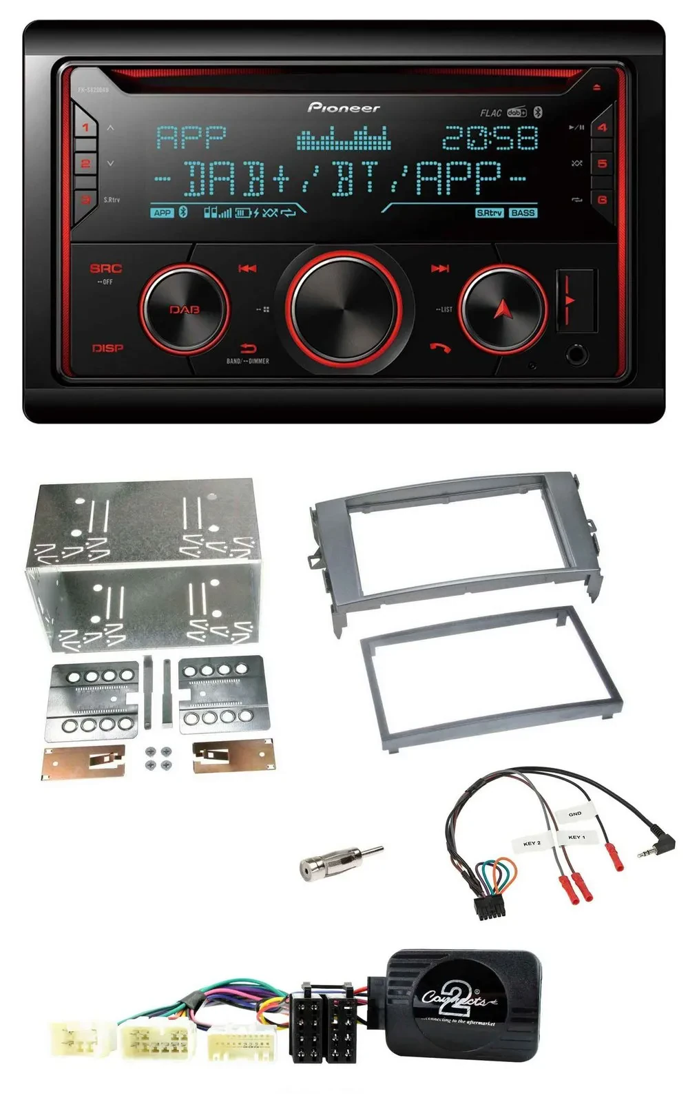 Автомагнитола для Toyota Auris 2007–2011 Pioneer 2-DIN, DAB, Bluetooth, USB, CD, совместима с кнопками на руле