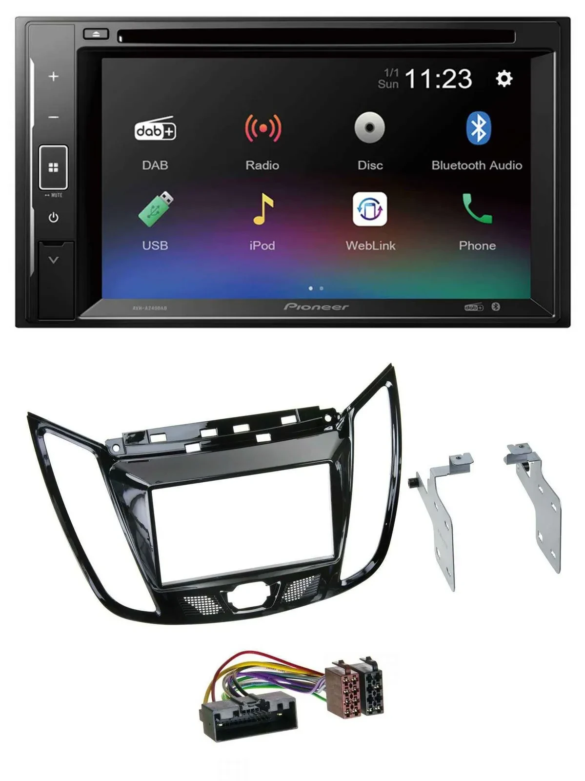 Автомагнитола 2DIN Pioneer Bluetooth, USB, DAB, DVD для Ford C-Max/Kuga, черный (piano black)