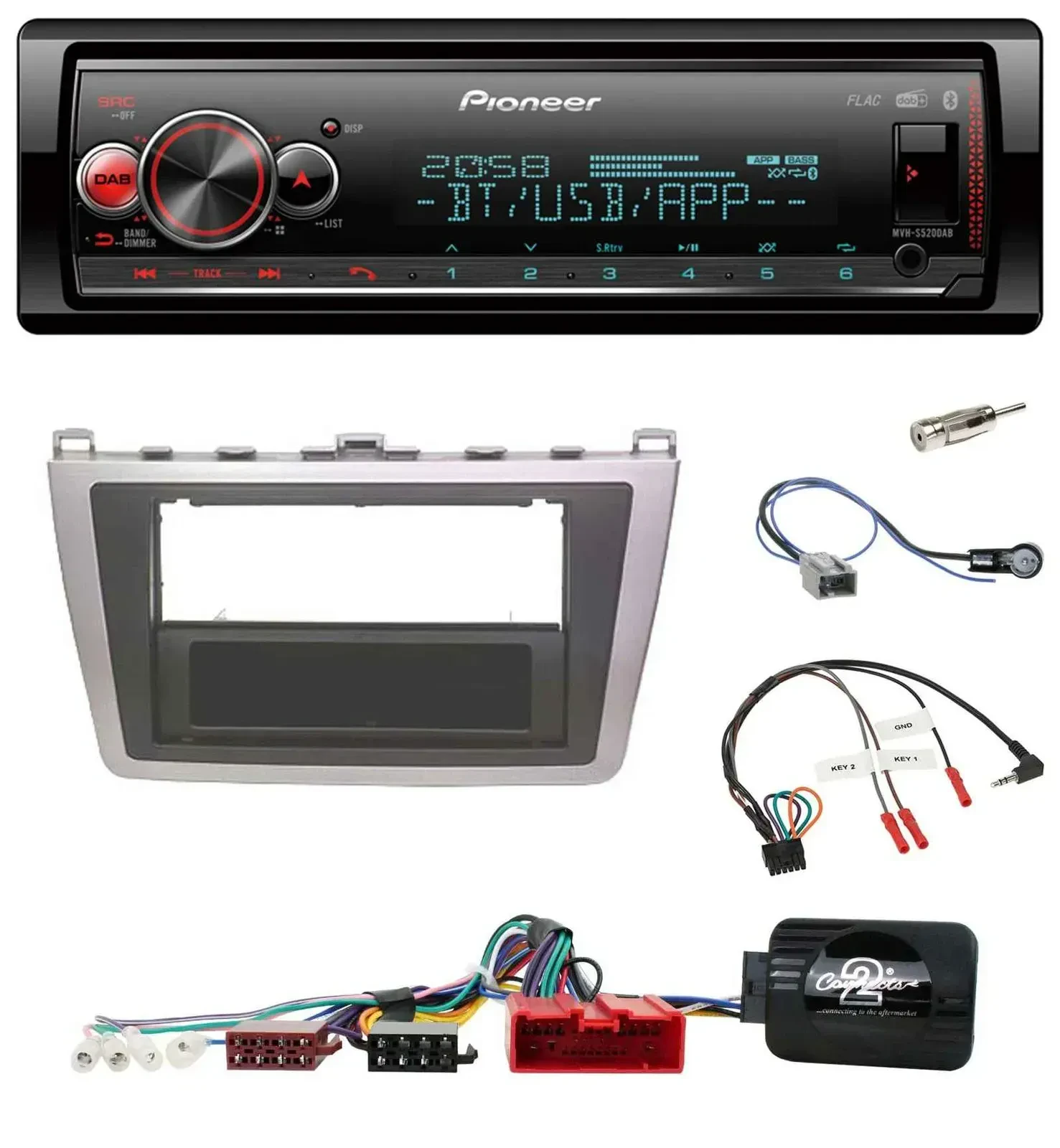 Автомагнитола Pioneer Bluetooth USB DAB для Mazda 6 (2008–2012), серебристо-чёрная
