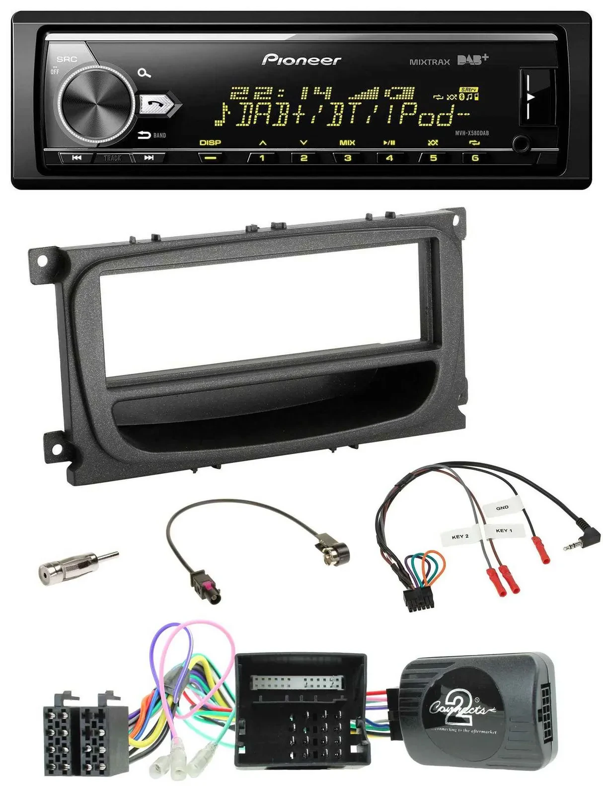 Автомагнитола Pioneer Bluetooth, USB, DAB для Ford C-Max/Focus/Galaxy (2007–2010), поддержка кнопок на руле, CAN-bus
