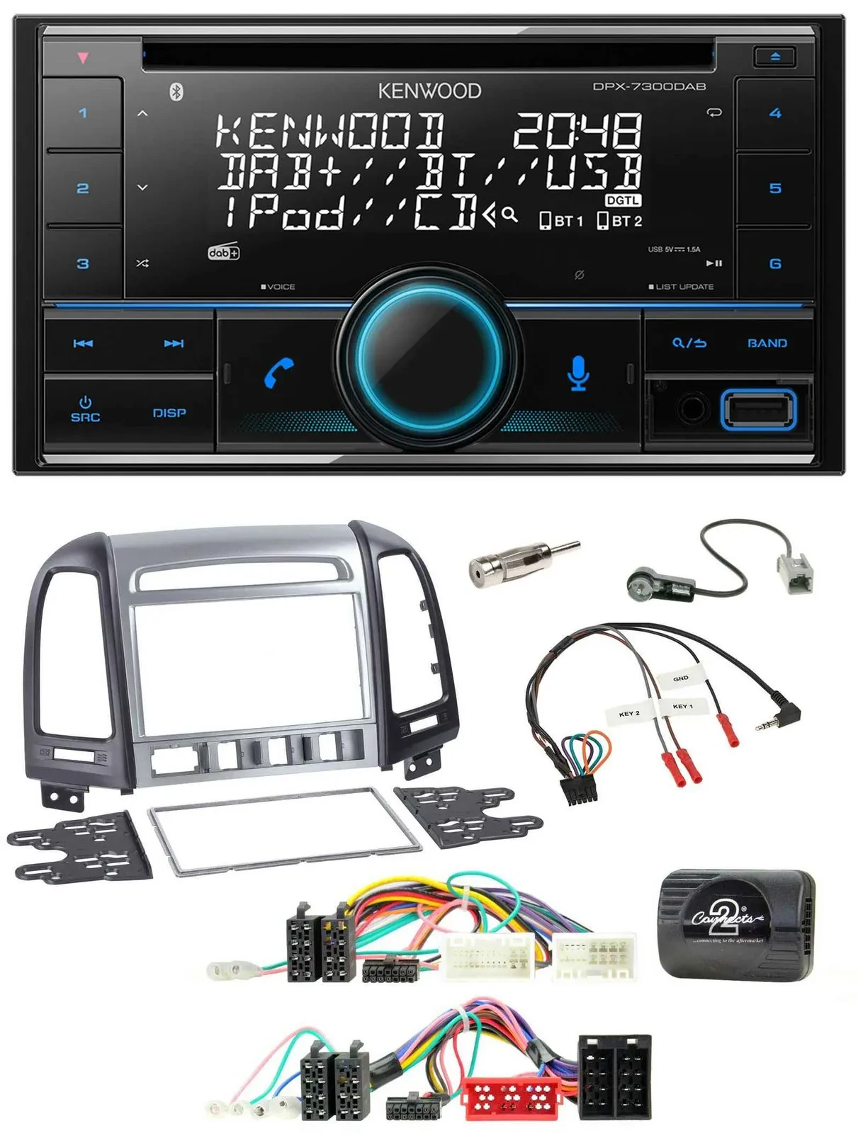 Kenwood CD 2DIN DAB USB Lenkrad Bluetooth Autoradio für Hyundai SantaFe 2010-201
