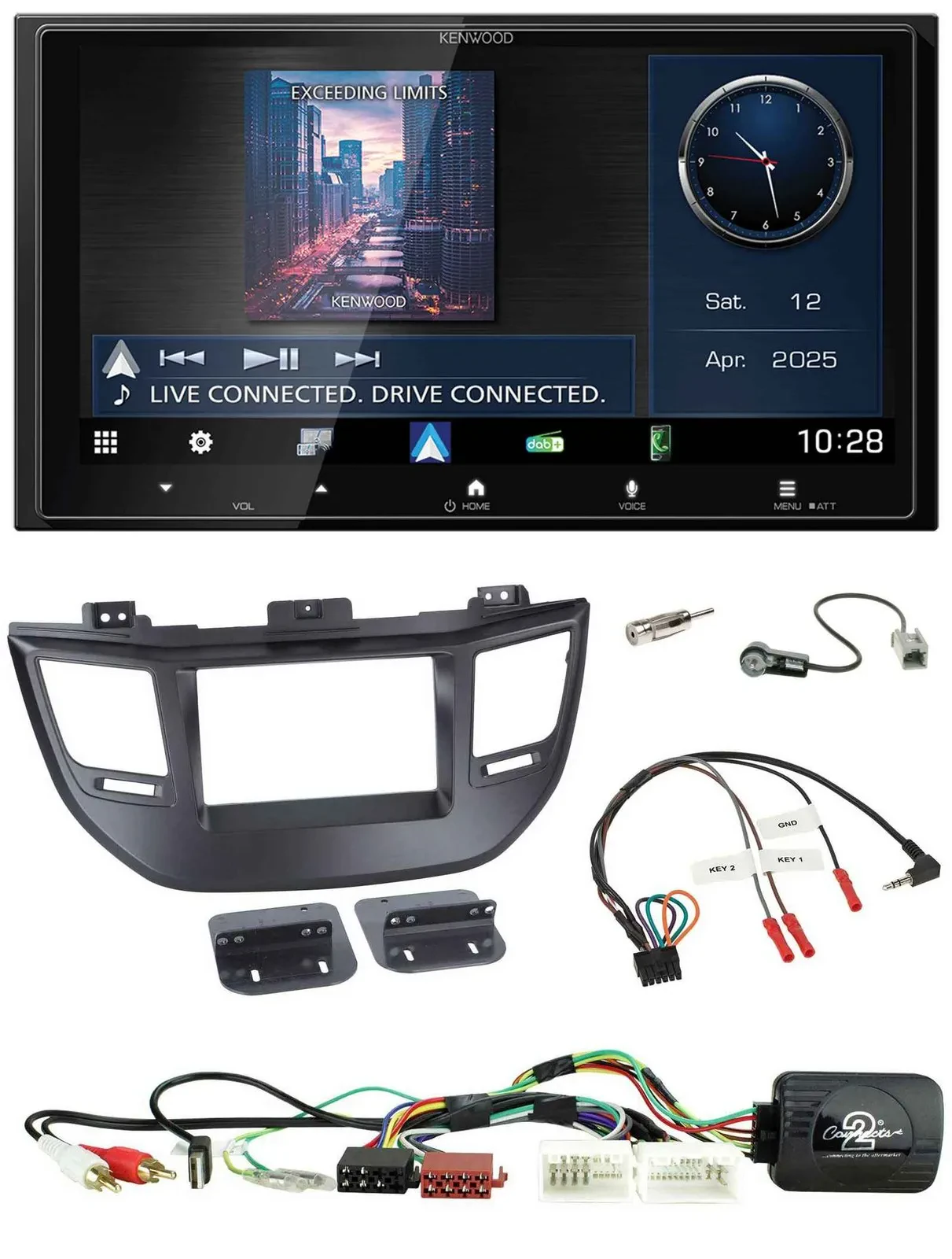 Kenwood Bluetooth 2DIN USB DAB Lenkrad Autoradio für Hyundai Tucson 15-20 schwar