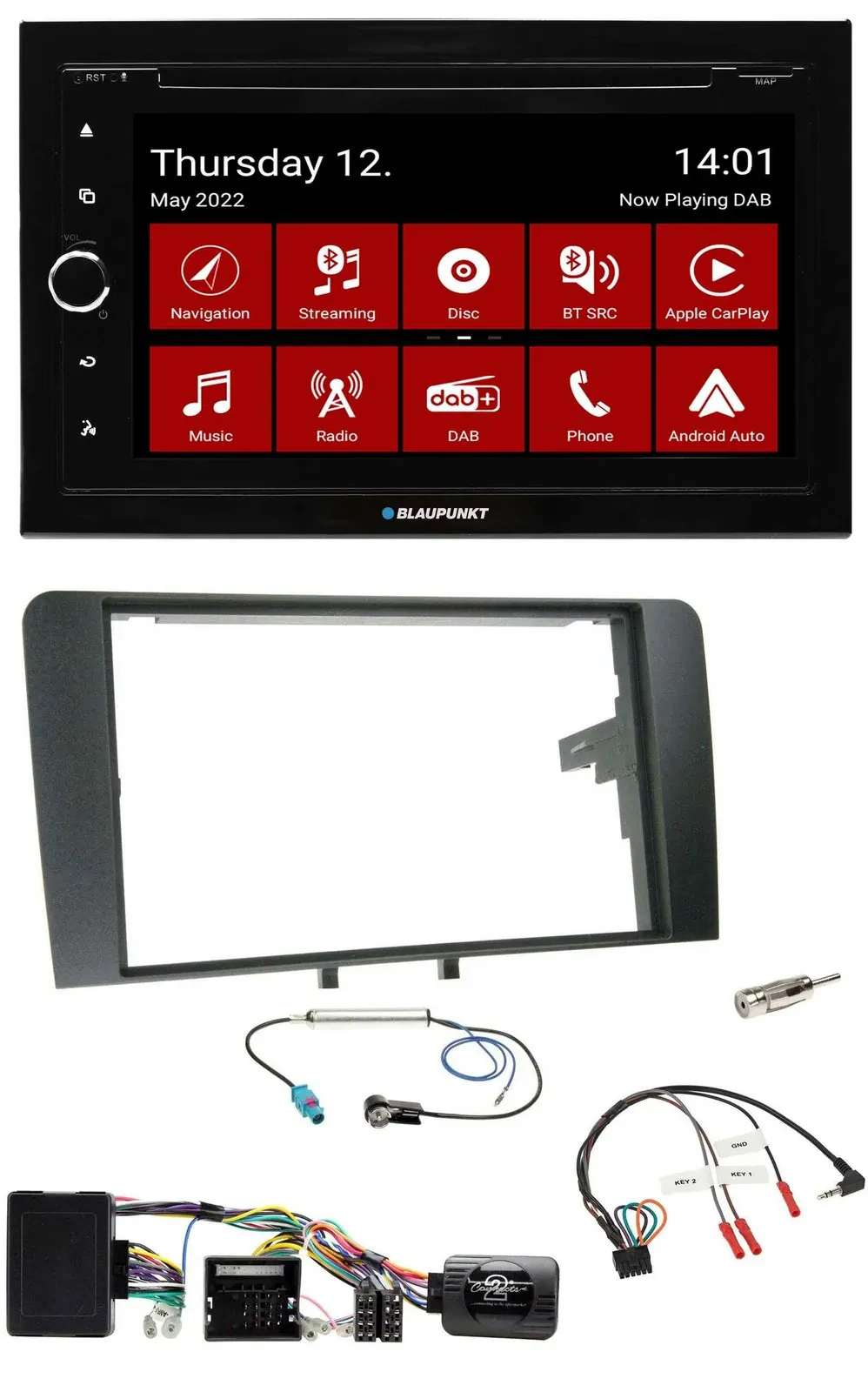 Blaupunkt 2DIN Lenkrad Bluetooth USB TMC DAB Navigation für Audi A3 8P 03-12 Bos