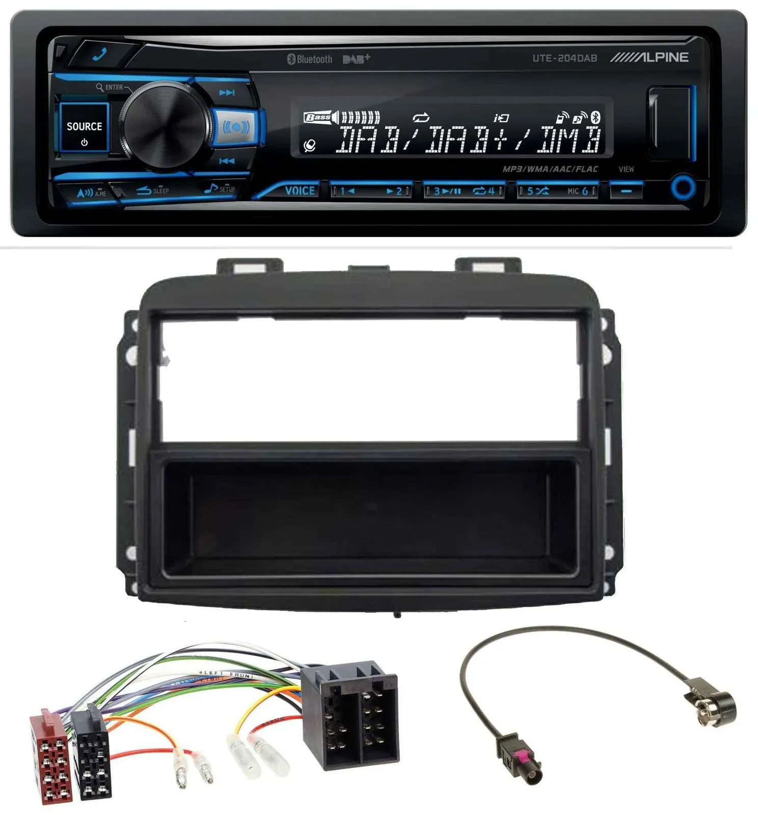 Alpine USB Bluetooth DAB MP3 Autoradio für Fiat 500L (mit ISO, ab 2012)