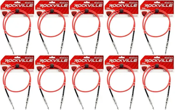 Инструментальный кабель Rockville RCGT3.0R Red 0.9 м (10 штук)