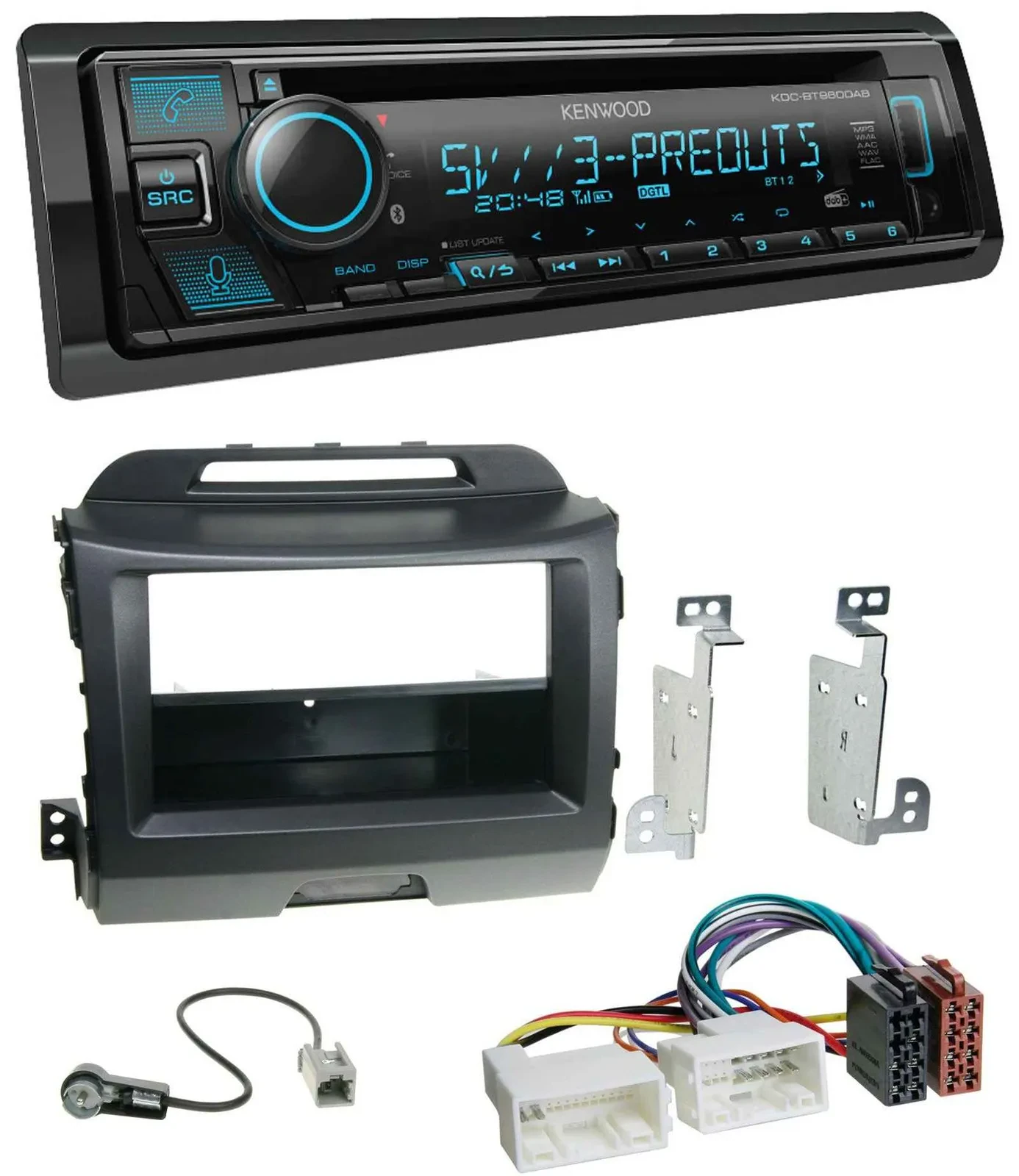 Автомагнитола Kenwood Bluetooth USB CD MP3 DAB для Kia Sportage 3 (2010–2015) черная
