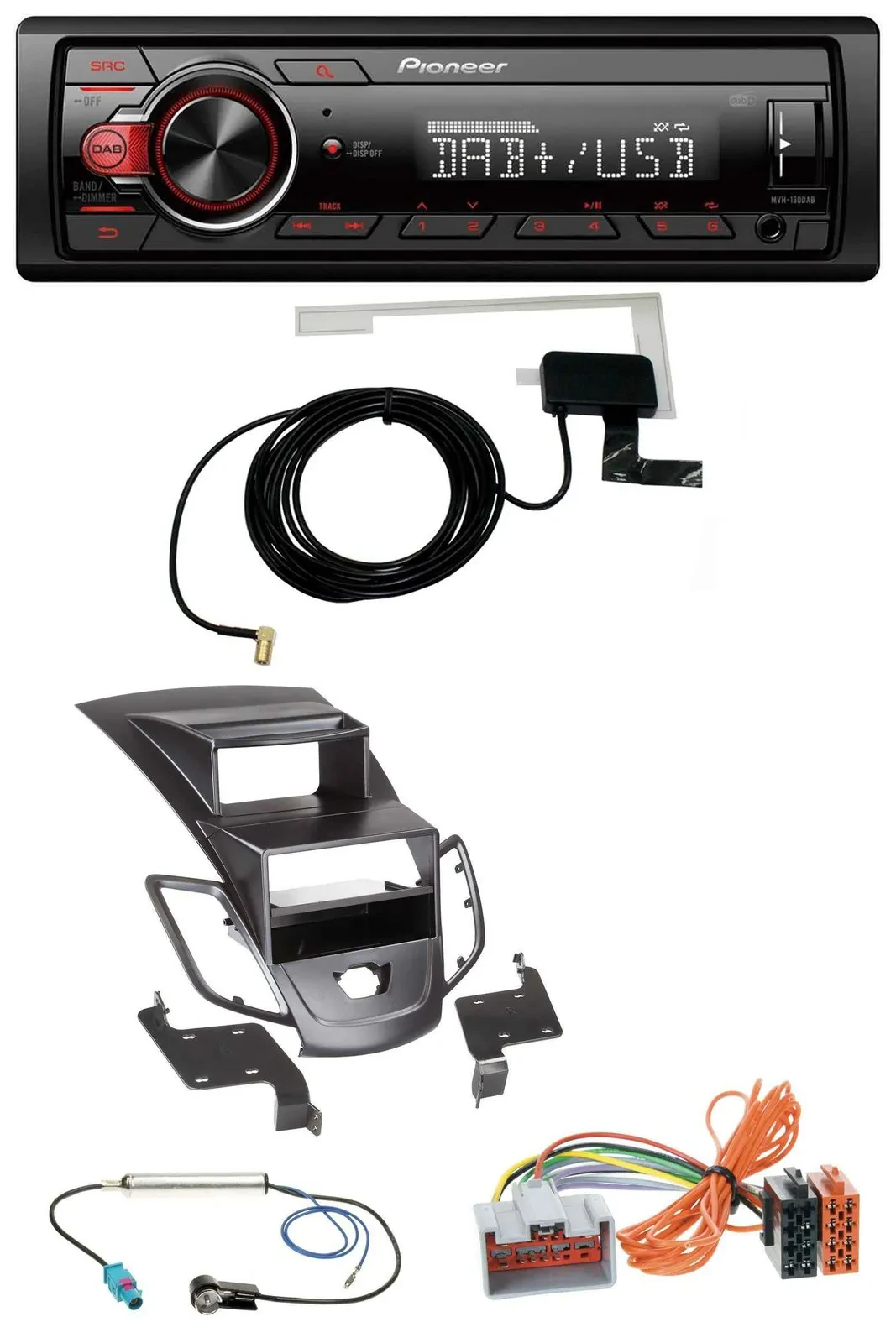 Pioneer 1DIN MP3 DAB USB AUX Autoradio für Ford Fiesta 08-10 Display schwarz