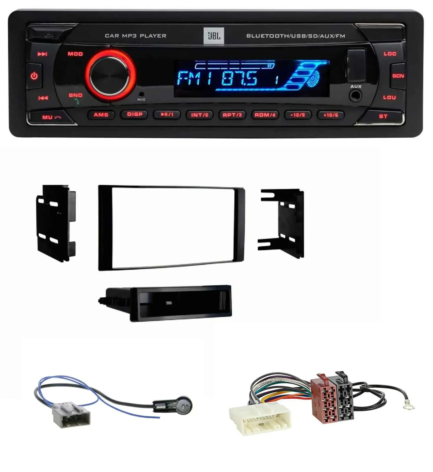 JBL AUX MP3 USB Bluetooth SD Autoradio für Nissan Micra 2013-2017 schwarz matt