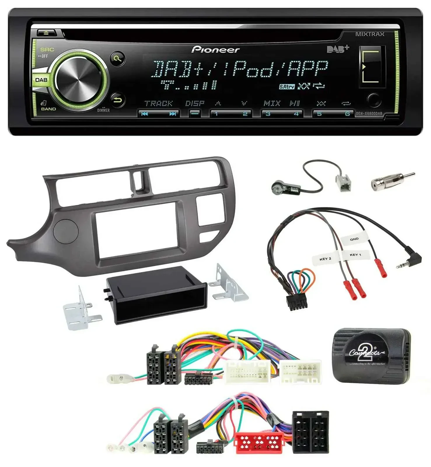 Автомагнитола Pioneer DAB, CD, USB, MP3, для Kia Rio UB (2011–2015), антрацит, поддержка управления с руля