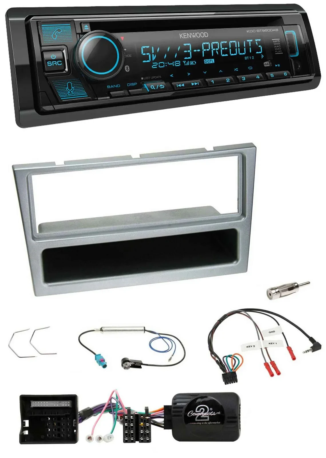 Kenwood Bluetooth USB CD Lenkrad DAB Autoradio für Opel Corsa C Tigra Meriva sil