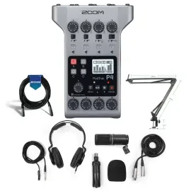 Zoom PodTrak P4 Podcast Recorder, Bundle with ZDM-1 Podcast Microphone Pack and