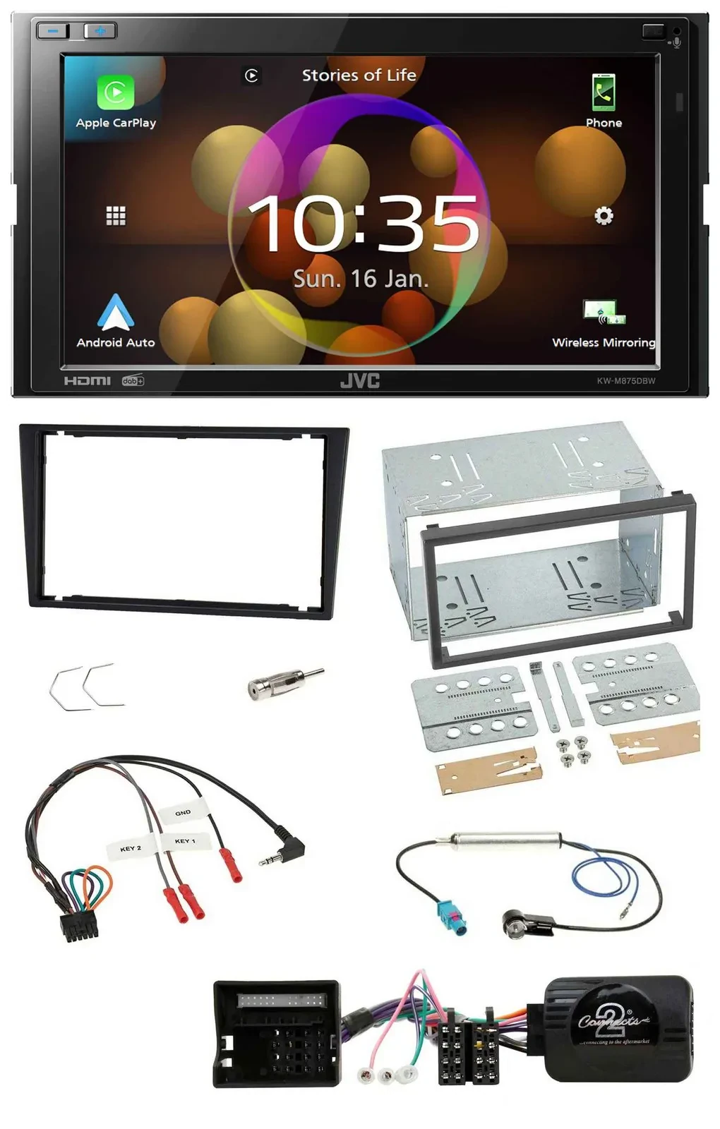 JVC DAB Lenkrad 2DIN Bluetooth USB Autoradio für Opel Corsa C Tigra Vectra C cha