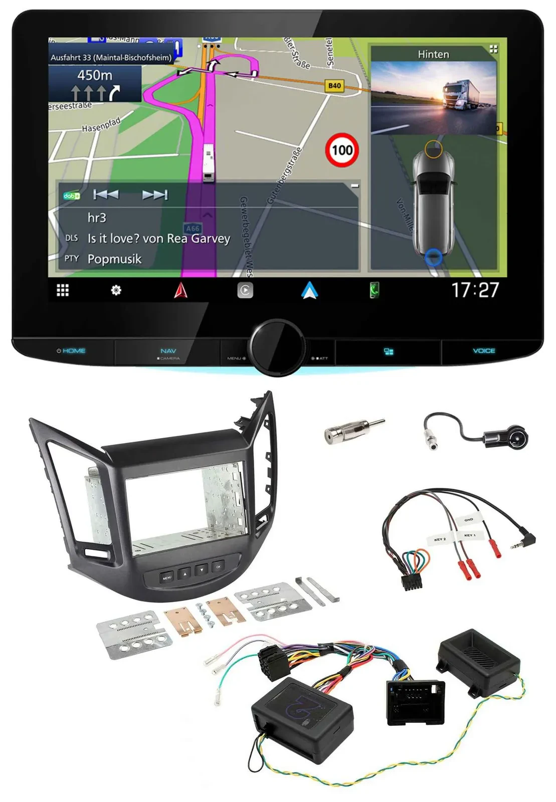 Kenwood Bluetooth DAB TMC 2DIN Lenkrad USB Navigation für Chevrolet Orlando 2011
