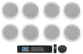 Rockville 6-Zone 70v Amplifier+Wifi Receiver+8) 6.5" Restaurant Ceiling Speakers