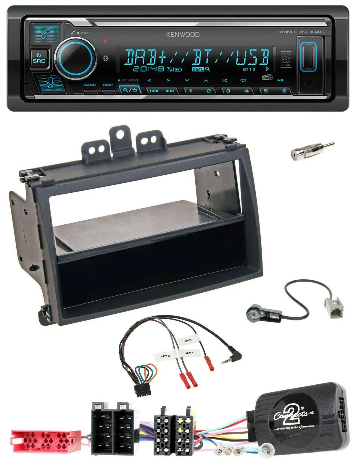 Kenwood Bluetooth Lenkrad DAB USB Autoradio für Hyundai i20 09-11 schwarz Rubber