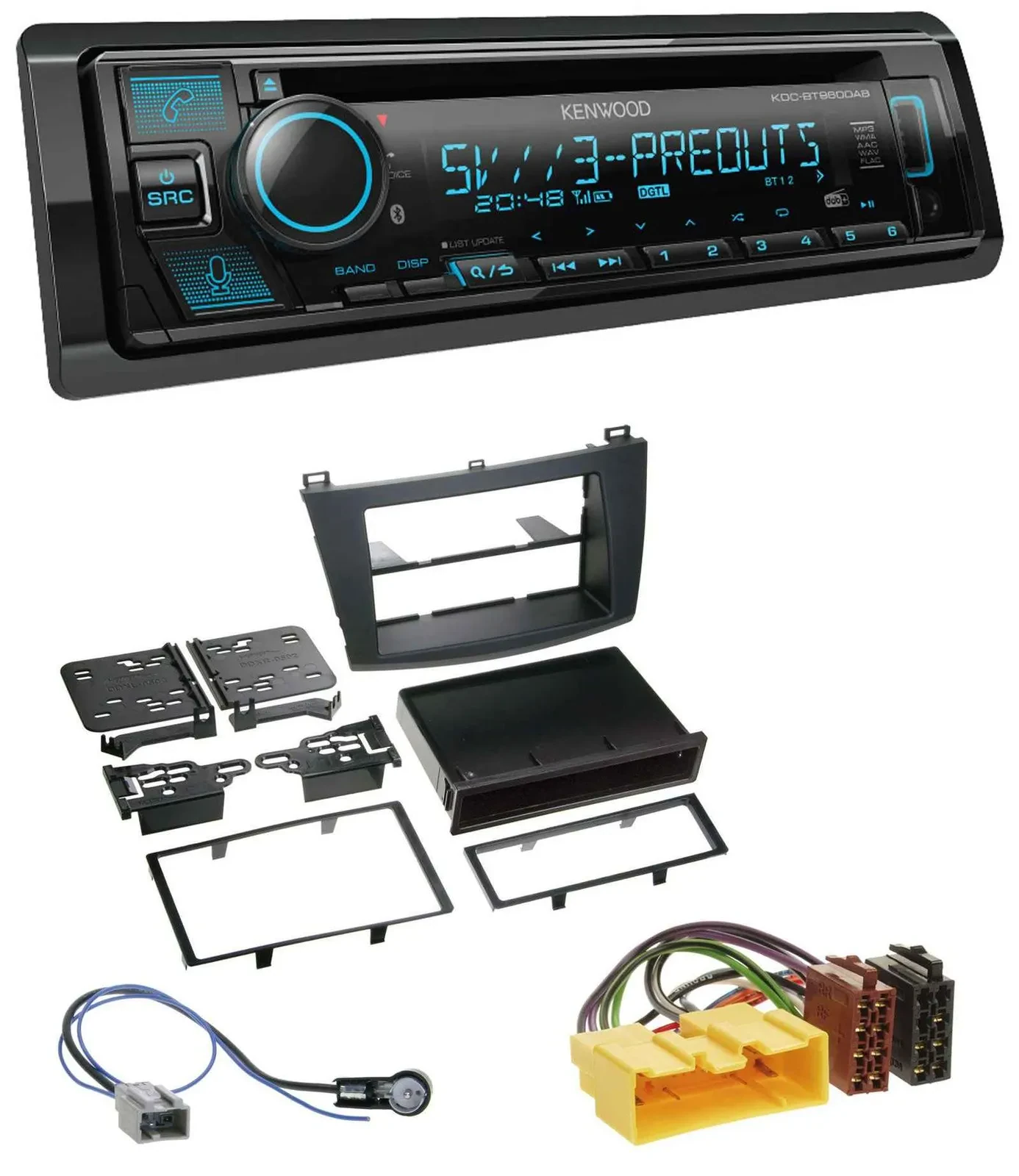 Автомагнитола Kenwood CD, MP3, Bluetooth, USB, DAB для Mazda 3 (с 2009)