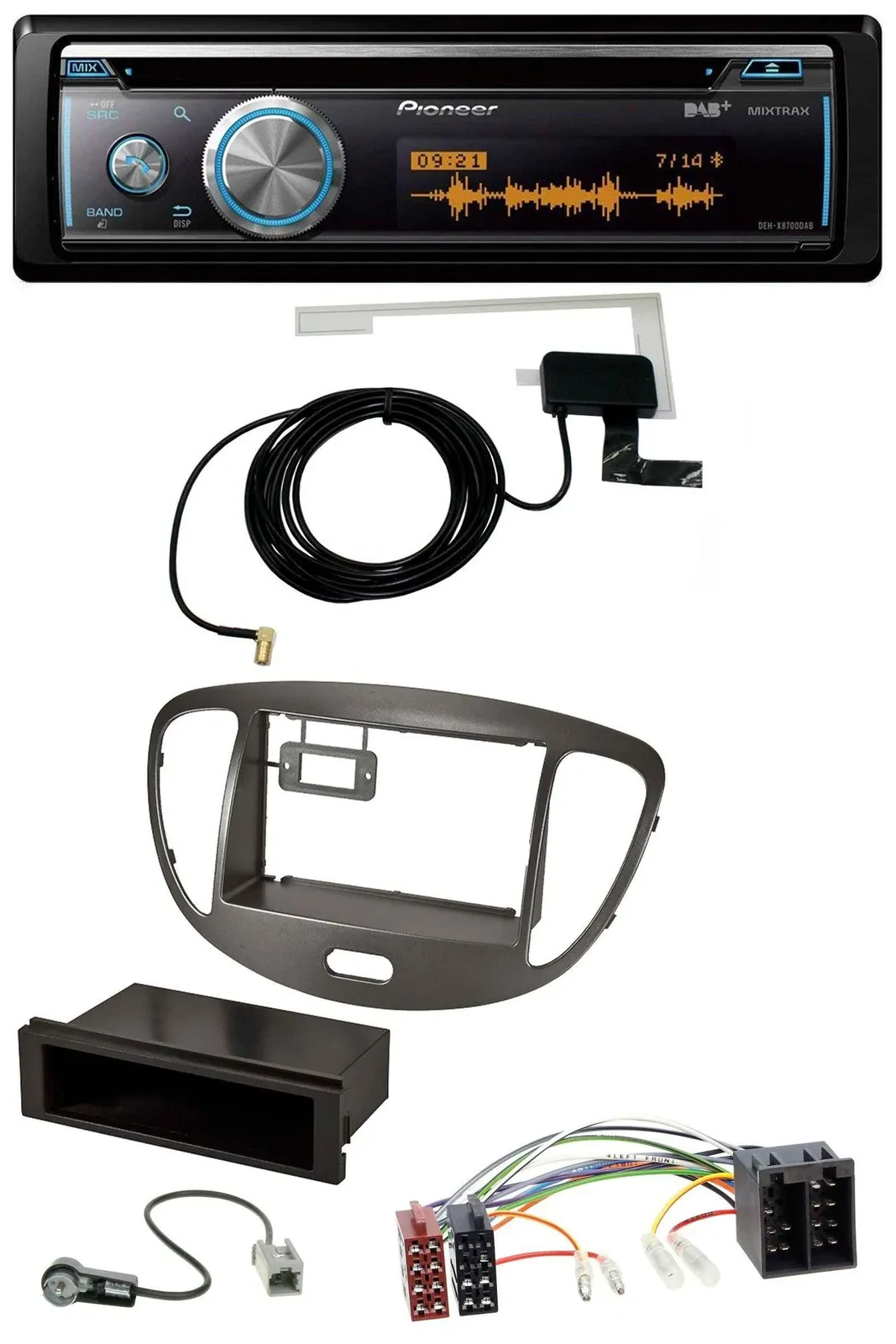 Автомагнитола для Hyundai i10 (2008–2013) Pioneer Bluetooth DAB MP3 USB CD темно-серый