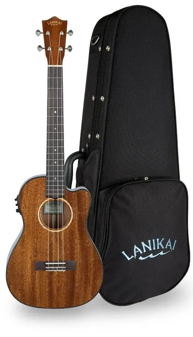 Lanikai MAS-CEB Solid Mahogany Electric Acoustic Baritone Ukulele with Case