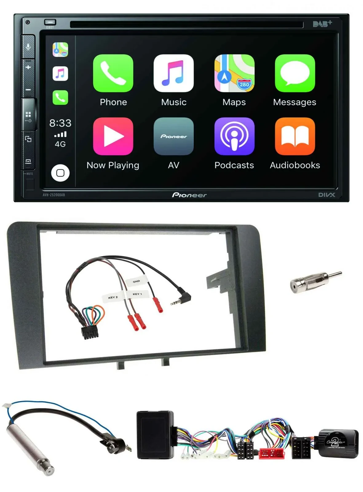 Автомагнитола Pioneer 2DIN DVD, DAB, Bluetooth, USB, совместима с кнопками на руле, для Audi A3 Symphony Aktiv