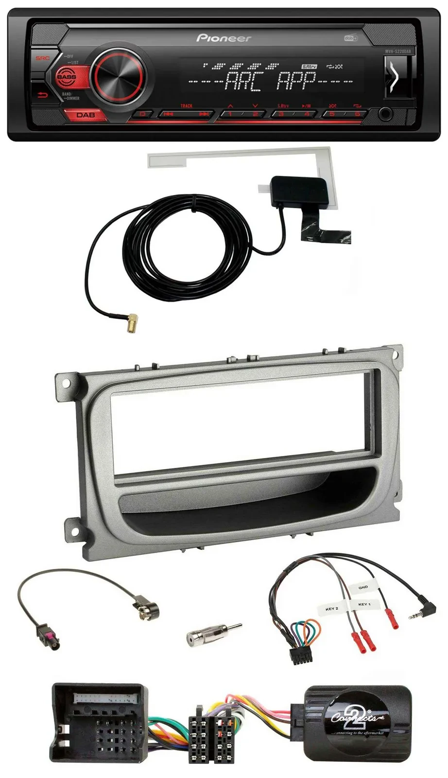 Автомагнитола для Ford Mondeo/S-Max Pioneer 1-DIN USB DAB MP3 серебристая