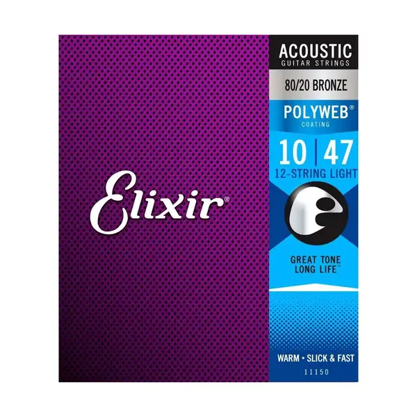 Комплект струн для 12-струнной акустической гитары Elixir 11150 POLYWEB, Light, бронза 80/20