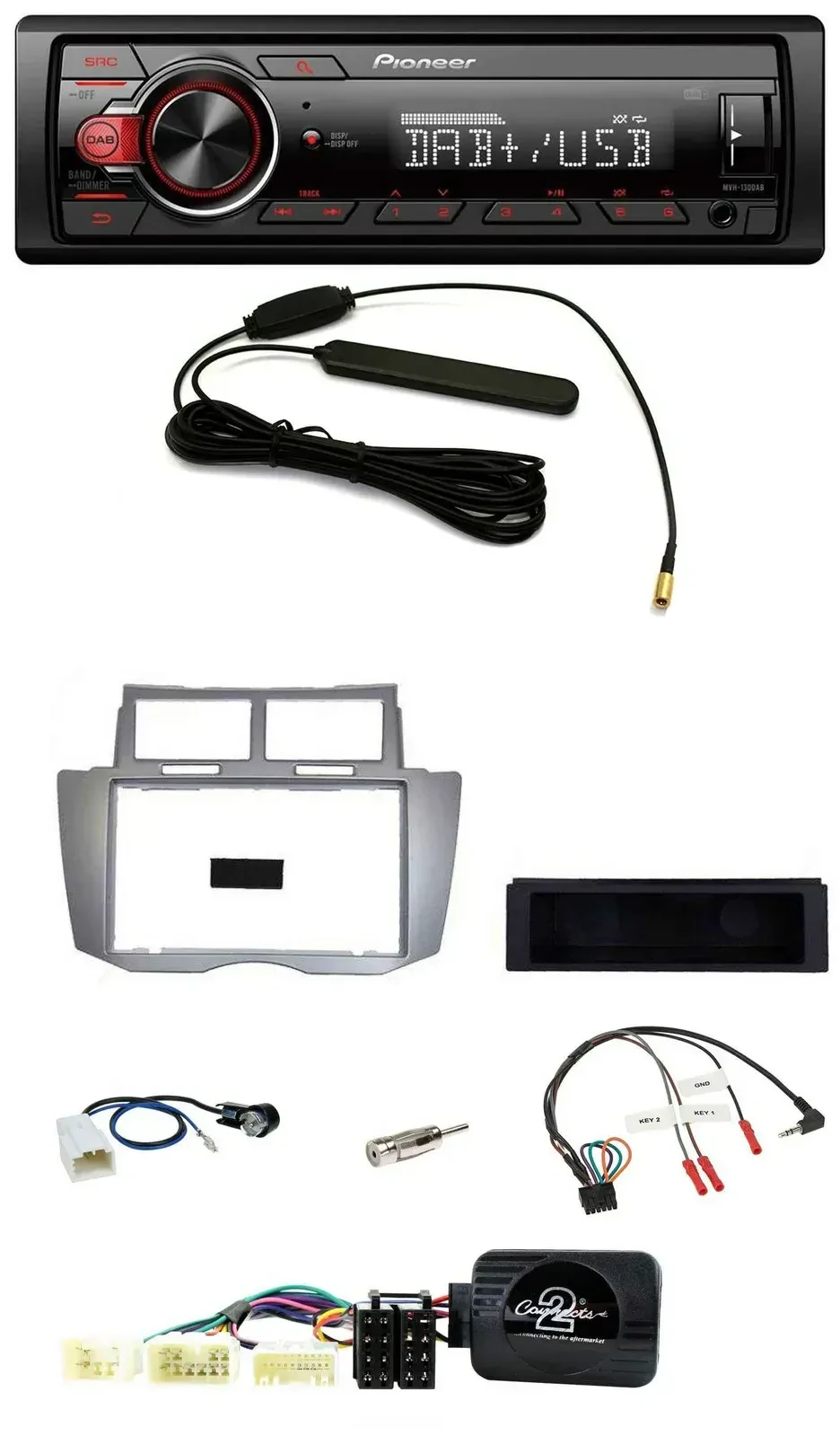 Автомагнитола Pioneer 1DIN, DAB, USB, MP3 для Toyota Yaris 2007–2011, серебристая