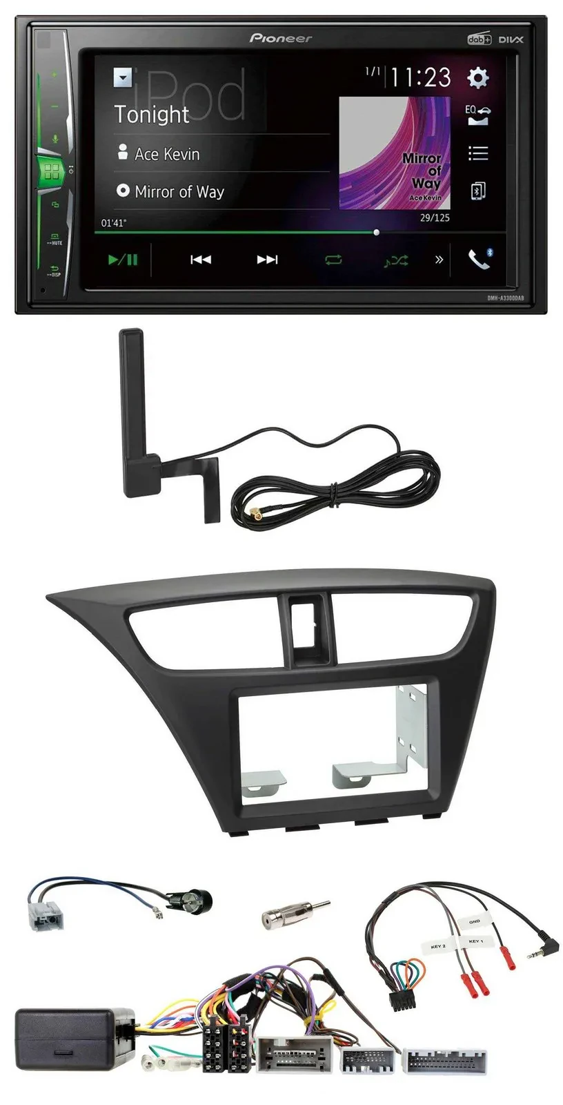 Pioneer MP3 DAB Lenkrad 2DIN Bluetooth Autoradio für Honda Civic ab 12 schwarz