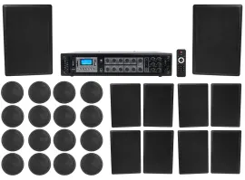 Rockville 6-Zone Amp+16) 5" Black Ceiling+10) Wall Restaurant/Bar/Cafe Speakers