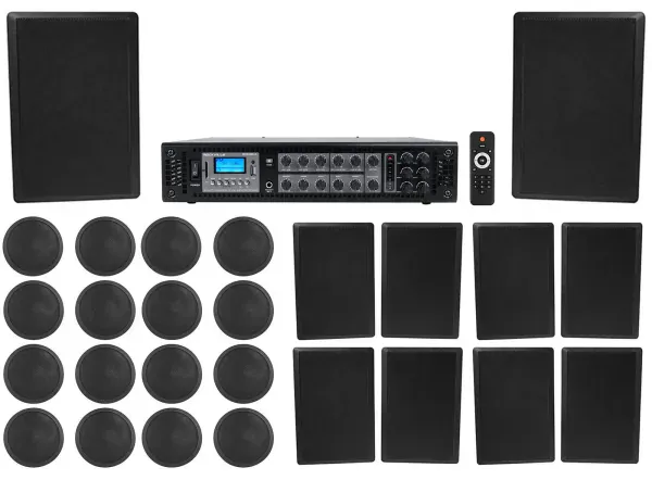 Rockville 6-Zone Amp+16) 5" Black Ceiling+10) Wall Restaurant/Bar/Cafe Speakers