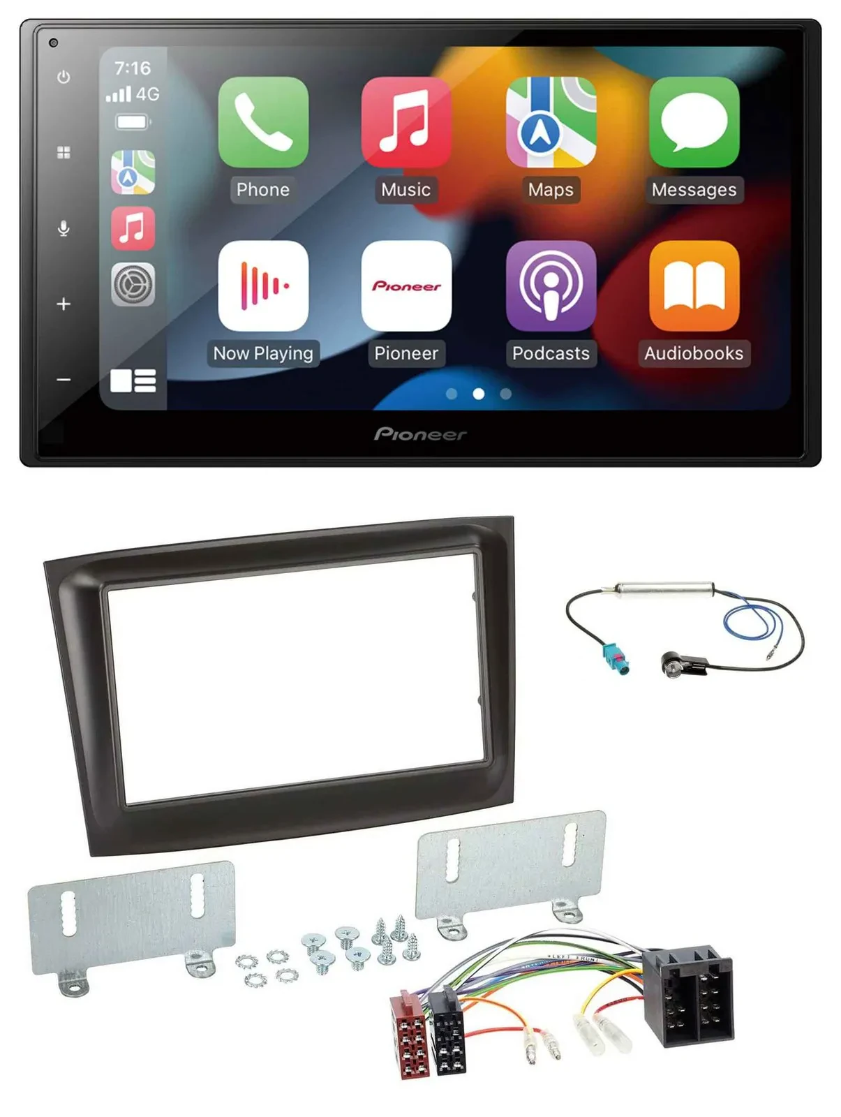 Pioneer DAB Bluetooth 2DIN USB MP3 Autoradio für Fiat Doblo ab 15 schwarz