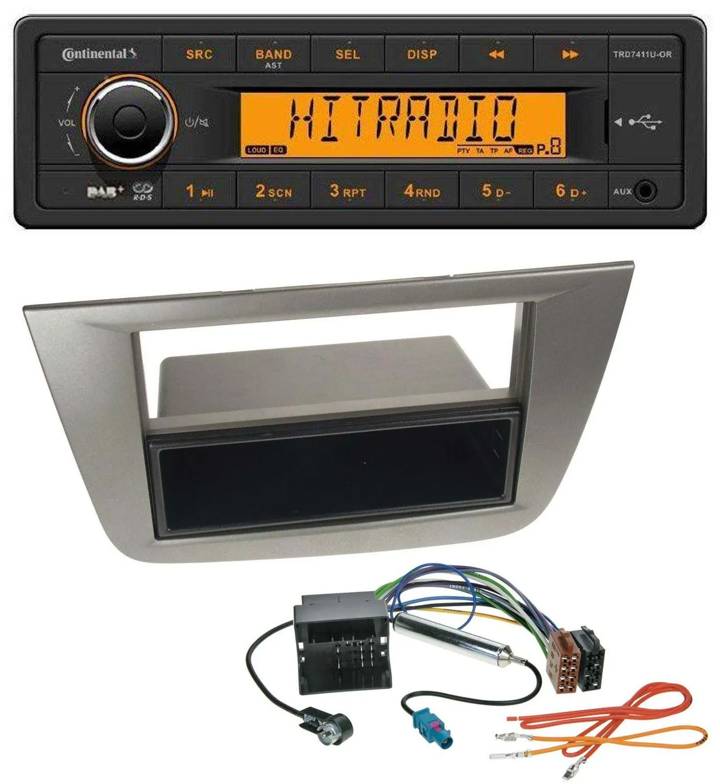 Continental 1DIN DAB MP3 AUX USB Autoradio für Seat Altea Toledo ab 05 Anthrazit